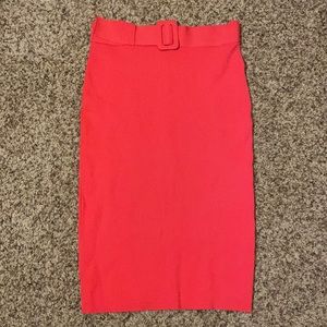 NYCo coral pink belted stretch knit pencil skirt
